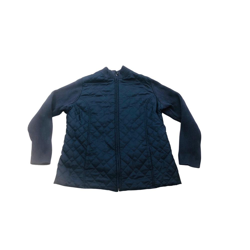 Croft & Barrow 1X Quilted Knit Sleeve Jacket‎ Women's Navy Blue Full Zip Coat